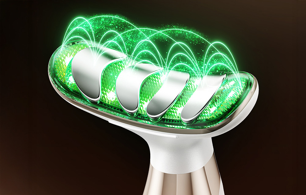 Tête de l'appareil brillant avec une lumière verte avec une visualisation graphique des pulsations