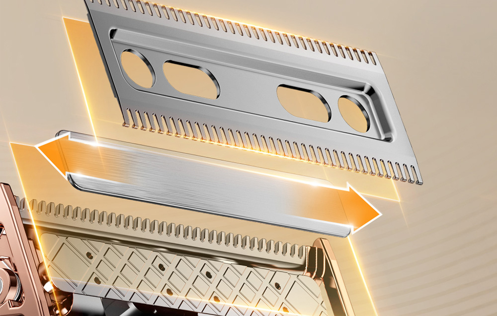 Gros plan des lames de la tondeuse