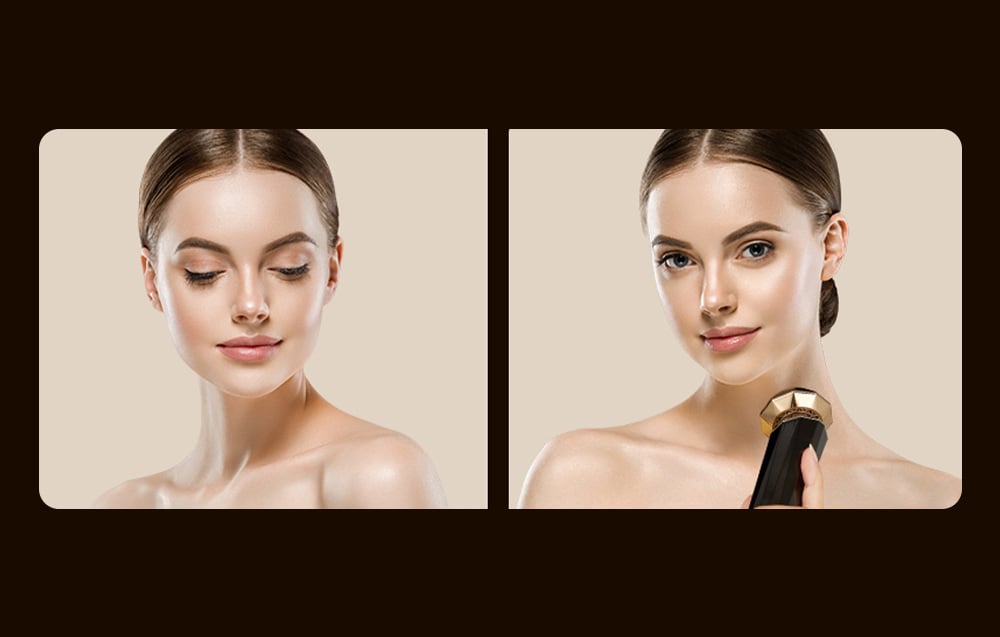 femme utilisant l'appareil de massage lifting