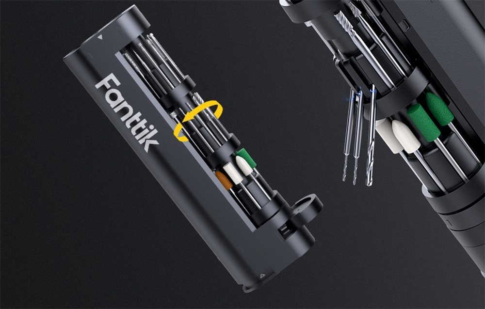 Boîte magnétique Fanttik avec embouts de meulage.