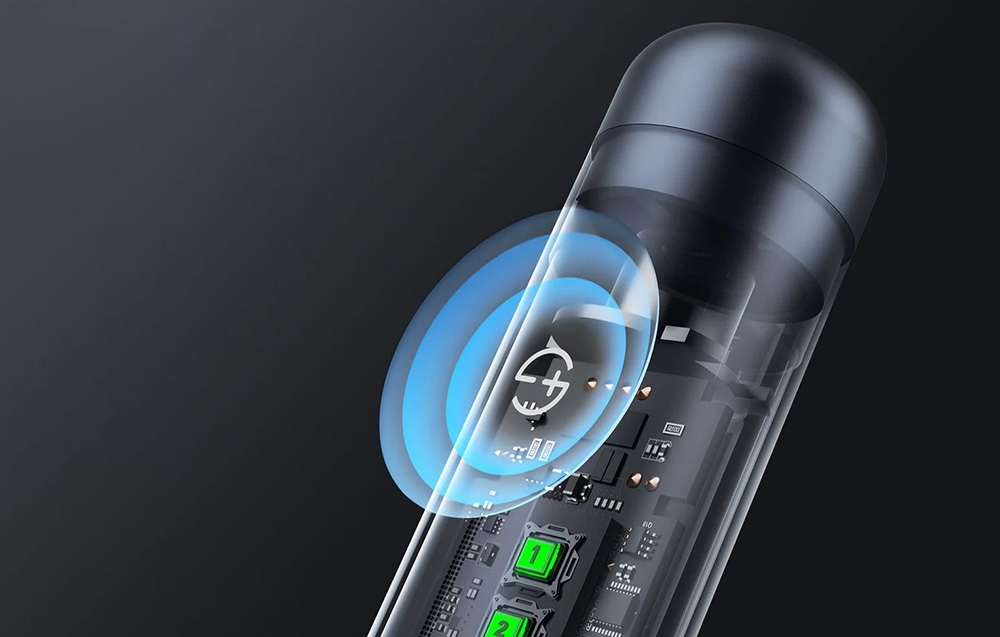 Gros plan sur l'interrupteur de la meuleuse.