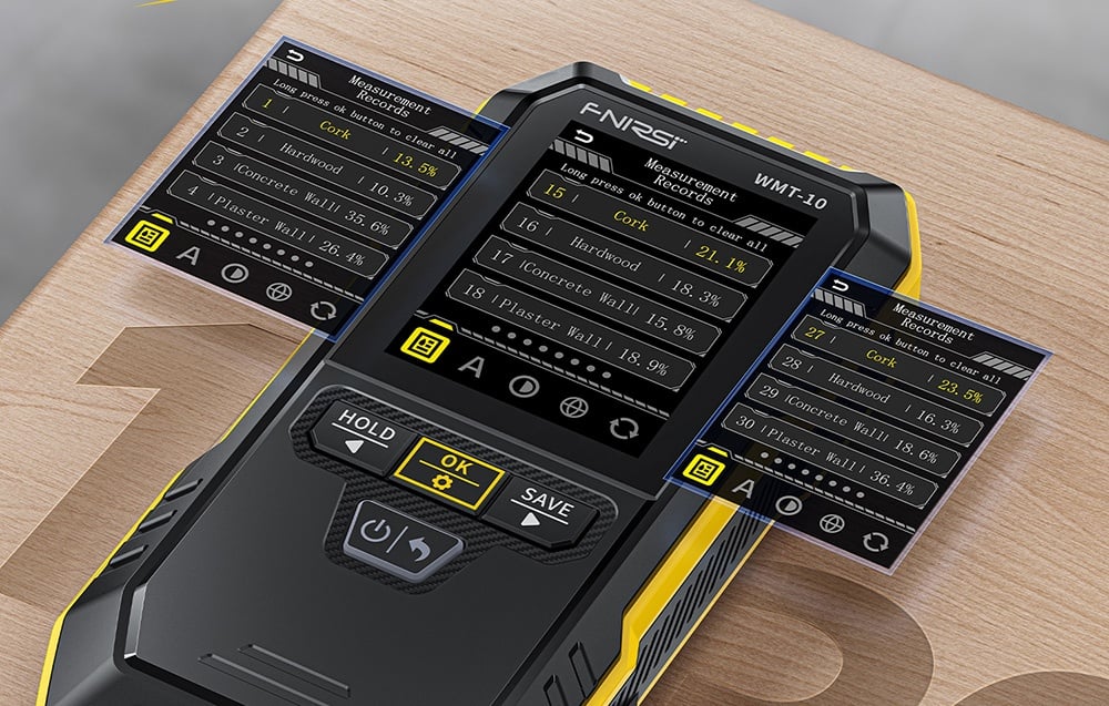 Bogaty interfejs miernika wilgotności FNIRSI WMT-10