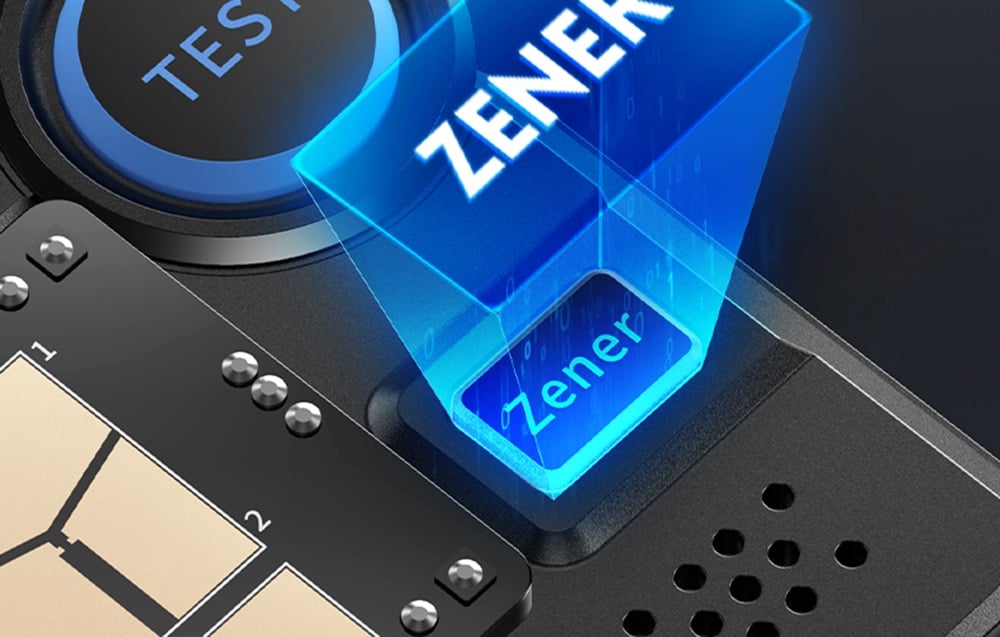 Gros plan sur le bouton Zener du testeur.