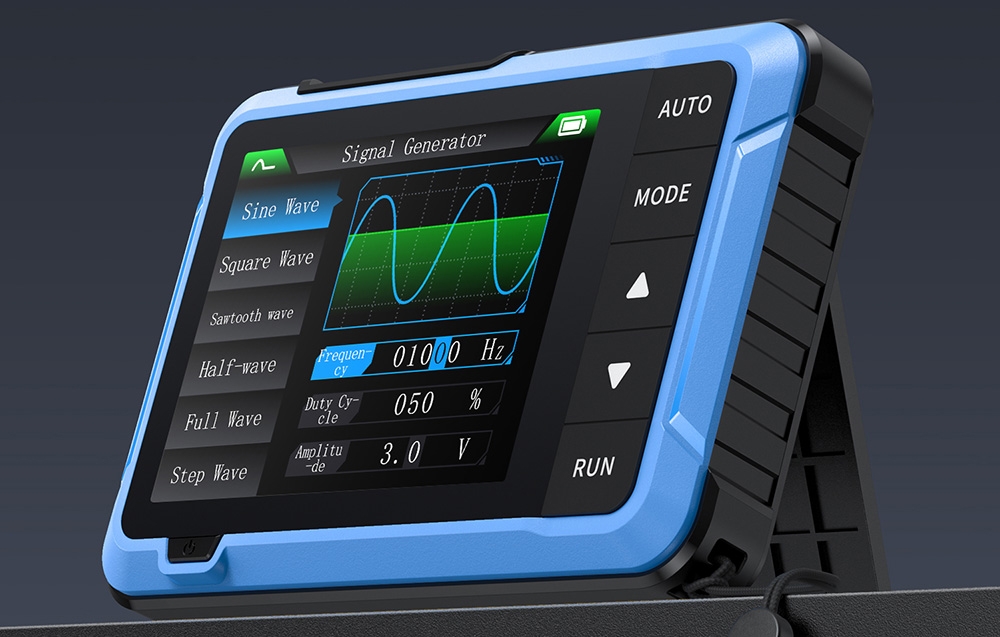 Oscilloscope FNIRSI DSO510 affichant des données