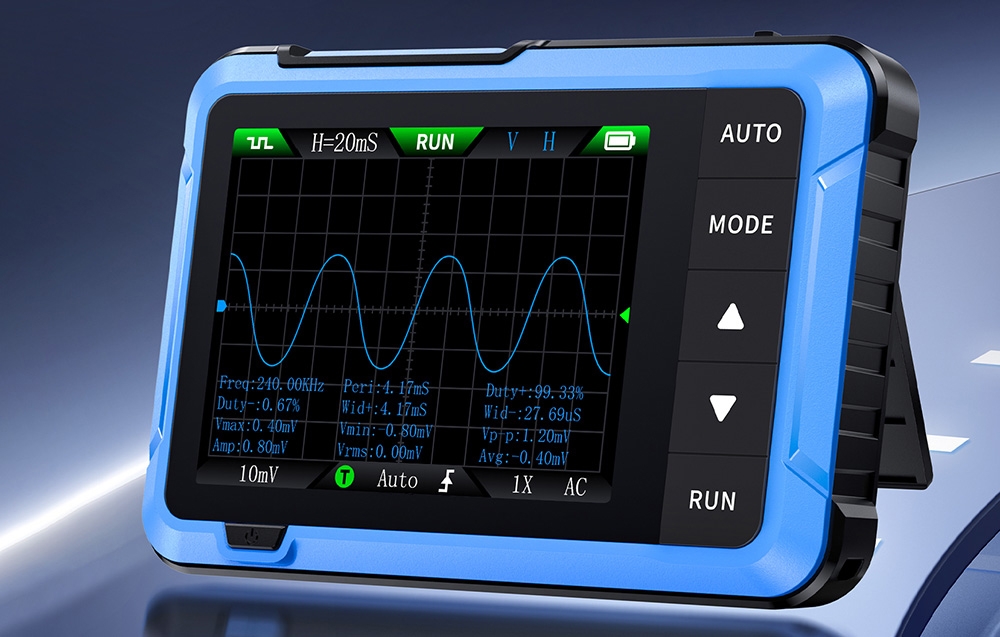 Oscilloscope FNIRSI affichant des données