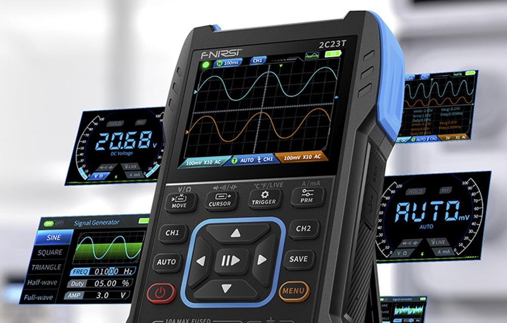 Interface riche de l'oscilloscope FNIRSI 2C23T