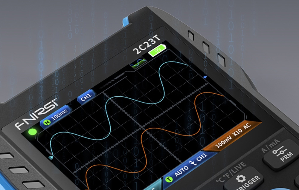 Oscilloscope portable FNIRSI 2C23T analysant des données