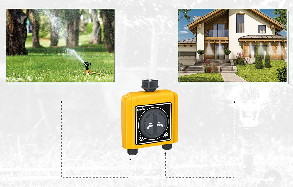 Photographies montrant deux zones de jardin irriguées par le contrôleur d'irrigation RainPoint.