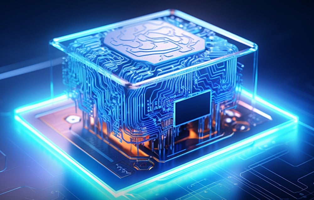 Moteur puissant du kit solaire RainPoint en couleur bleue.